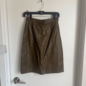 Stylish Olive Leather Midi Skirt